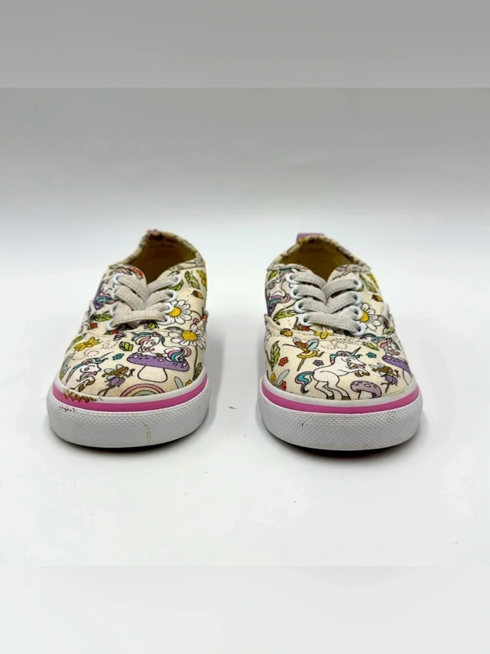 VANS Girls Authentic Skate Shoes Unicorn & Fairy Print White/Pink Size 6